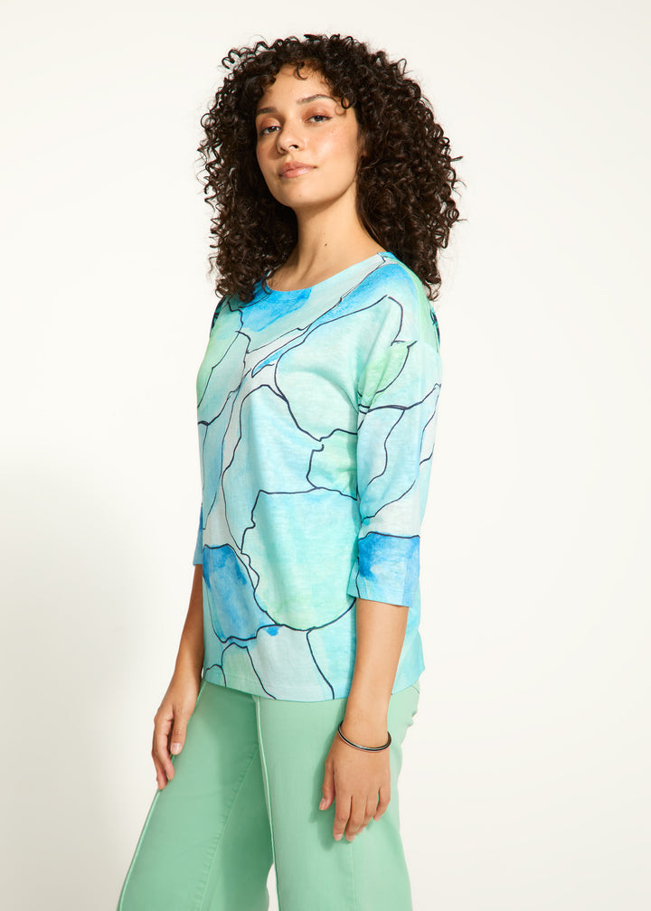 Blue Tableau Boat Neck Top