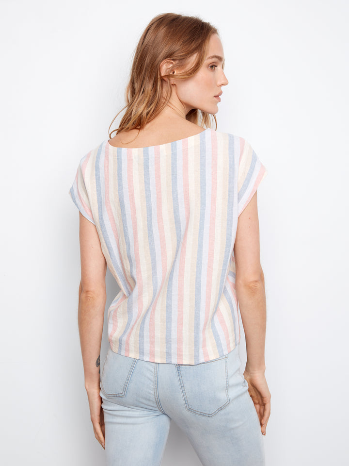 Boardwalk Stripe Linen Tie Front Top