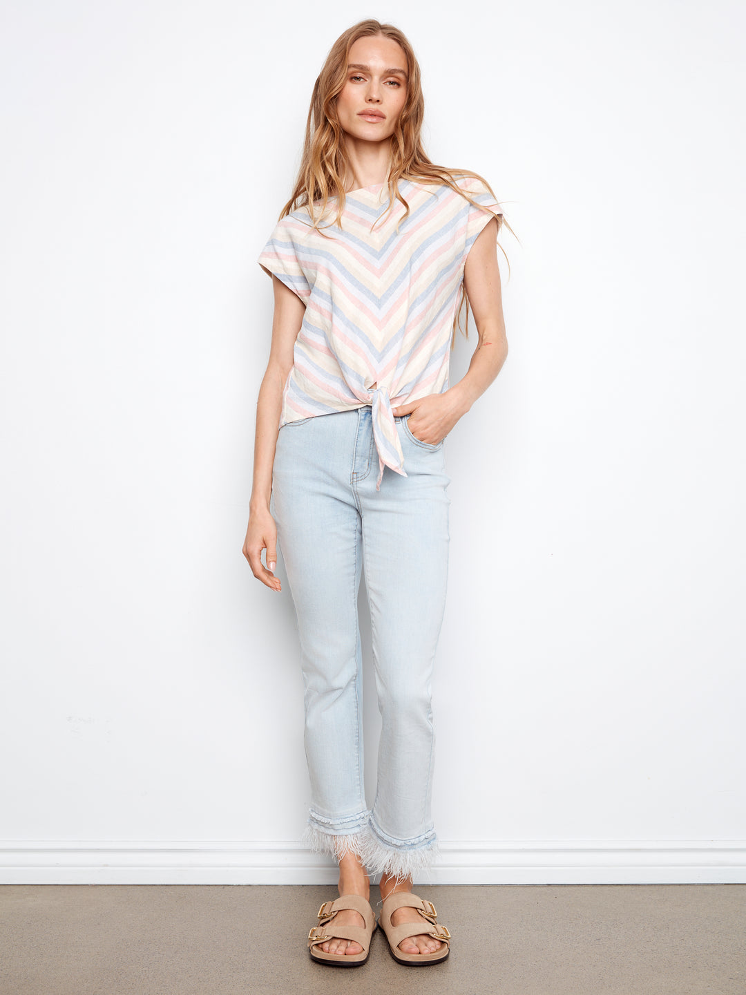Boardwalk Stripe Linen Tie Front Top