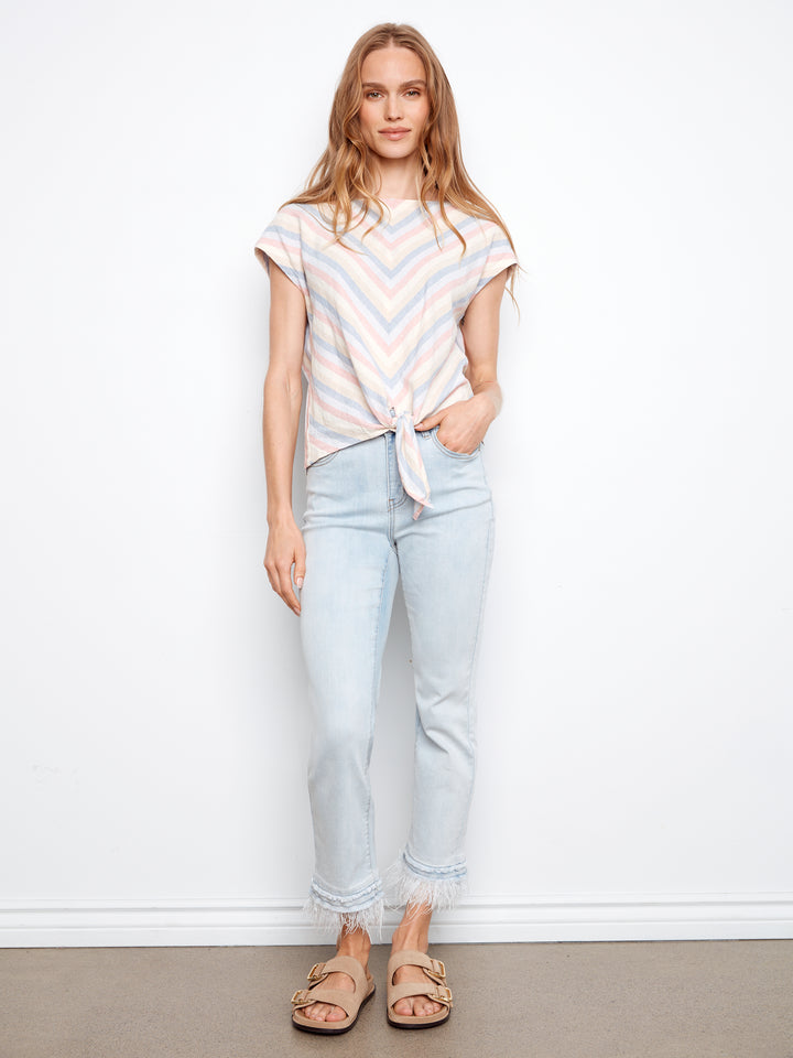 Boardwalk Stripe Linen Tie Front Top