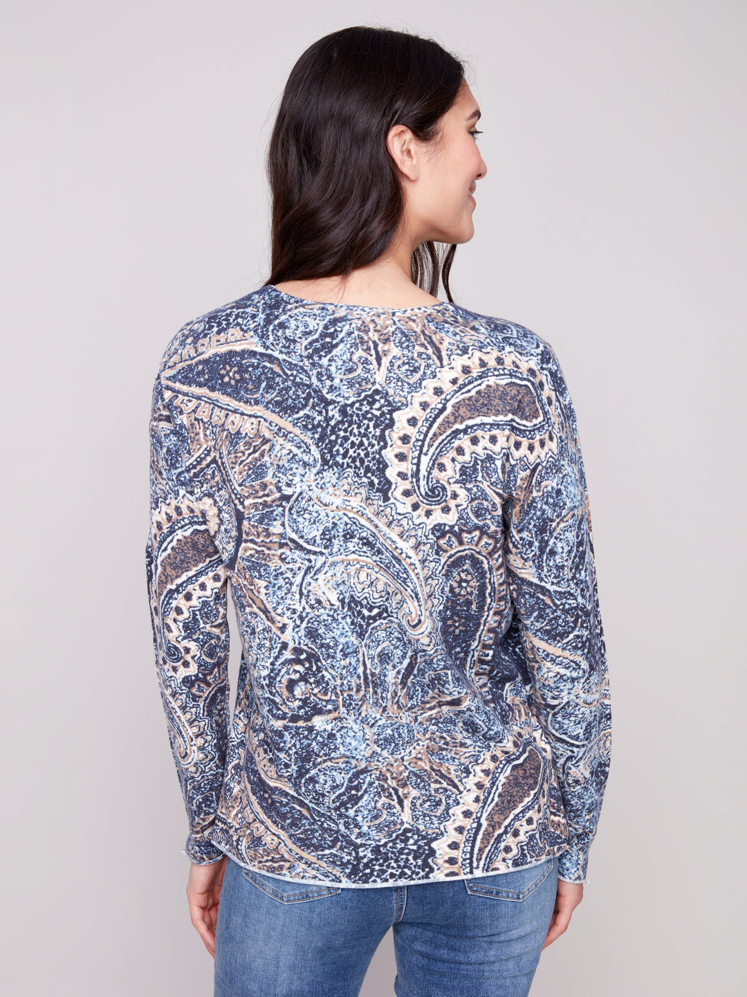 Bohemian Print V-Neck Plush Sweater