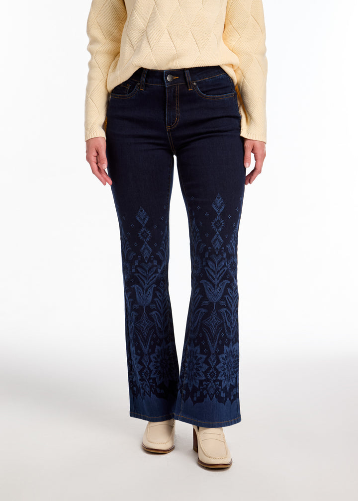 Border Print Olivia Flare Leg Jean