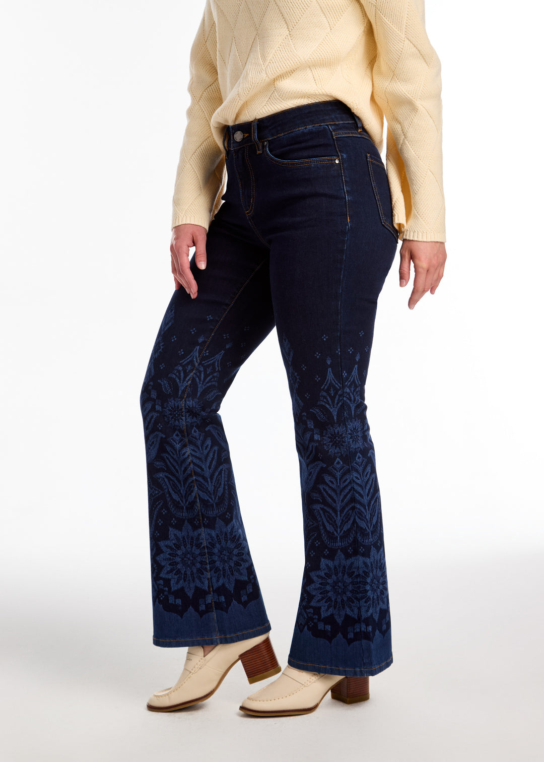 Border Print Olivia Flare Leg Jean