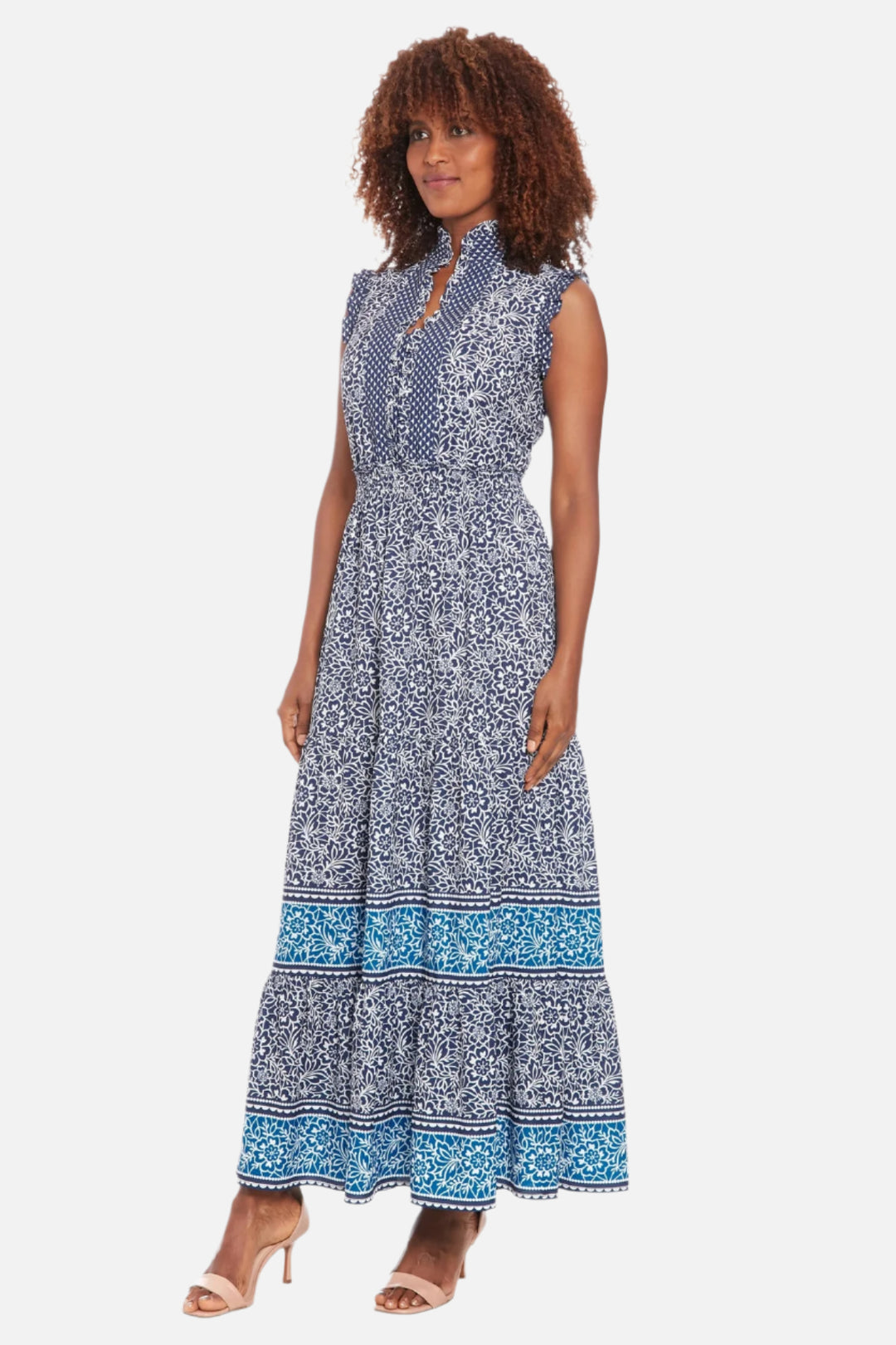 Border Print Tiered Maxi Dress