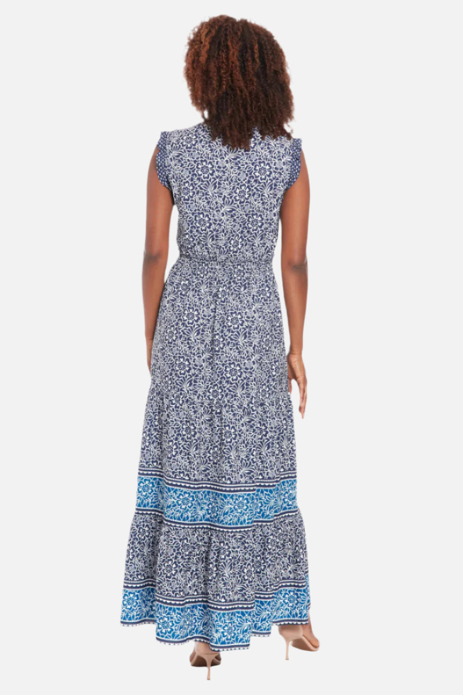 Border Print Tiered Maxi Dress