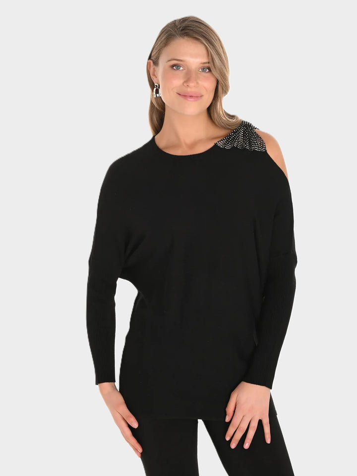 Bow Embellished One Shoulder Sweater