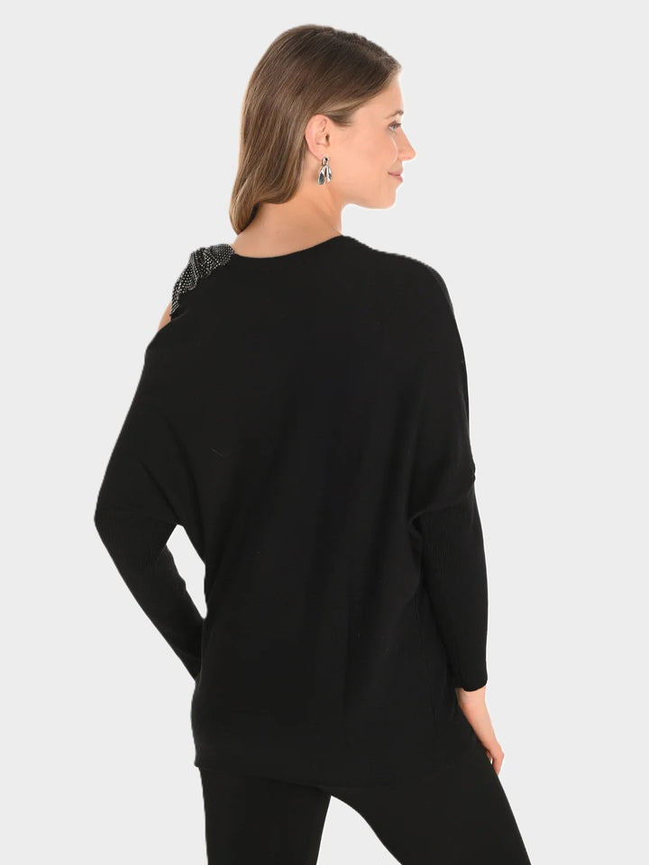 Bow Embellished One Shoulder Sweater