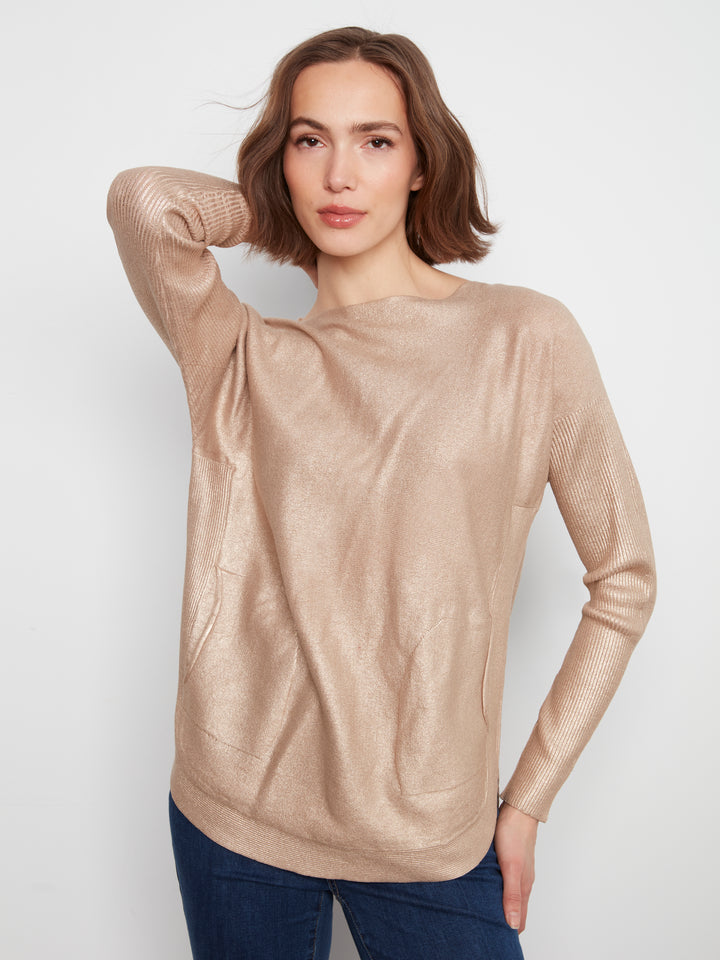 Brass Lace-Up Back Plushy Knit Sweater