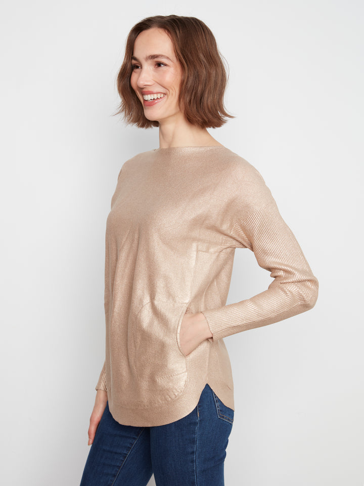 Brass Lace-Up Back Plushy Knit Sweater