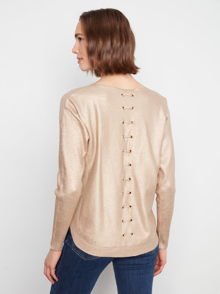 Brass Lace-Up Back Plushy Knit Sweater