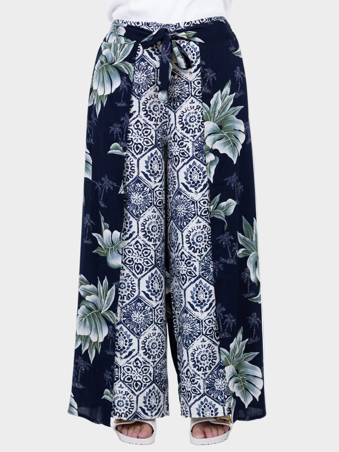 Breezy Palm Print Mix Wrap Pant