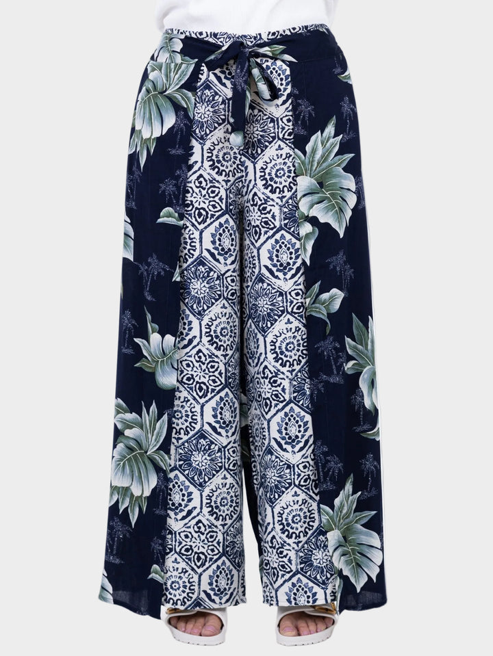 Breezy Palm Print Mix Wrap Pant