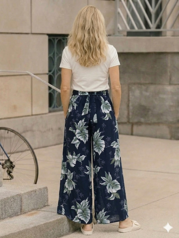 Breezy Palm Print Mix Wrap Pant