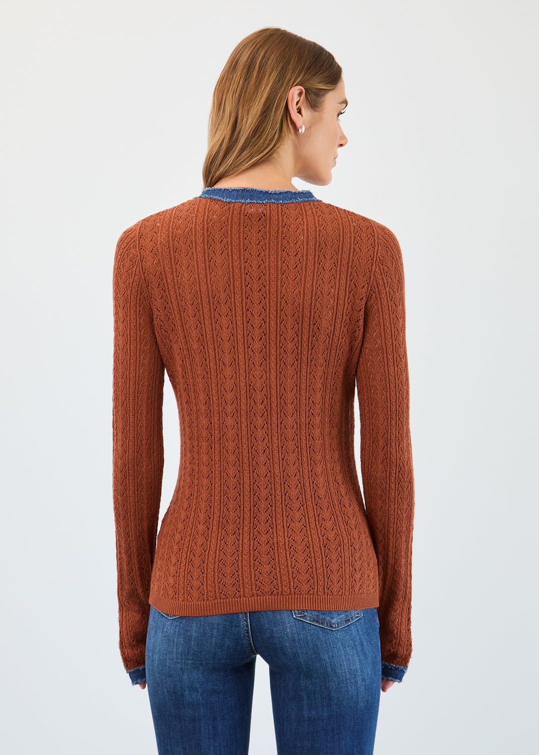 Bronze Fine Gauge Chambray Trim Sweater