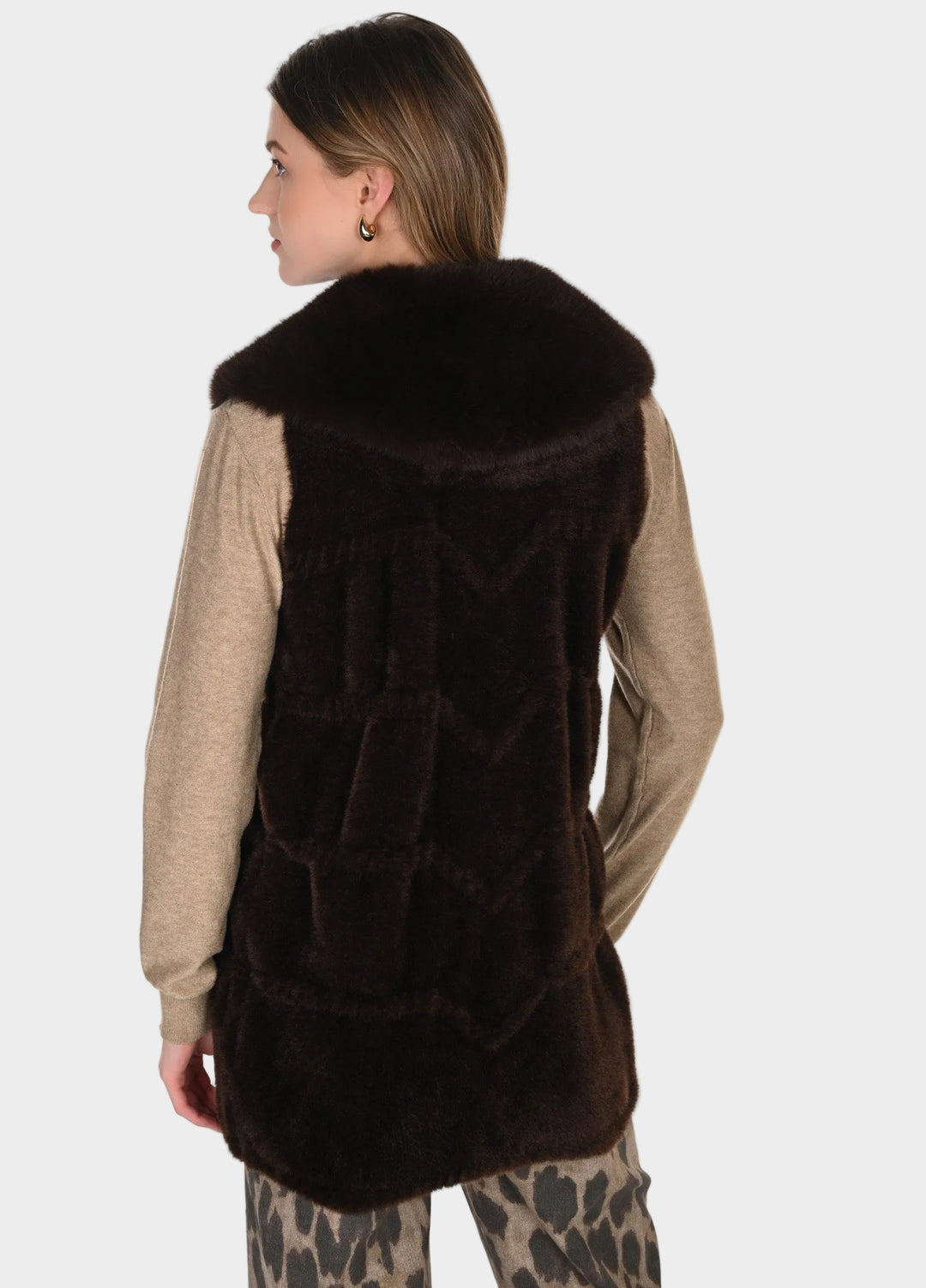 Brown Chevron Faux Fur Vest