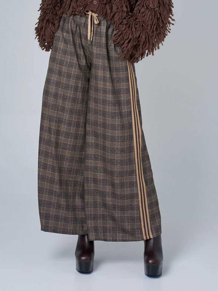 Brown Plaid Wide Leg Pant