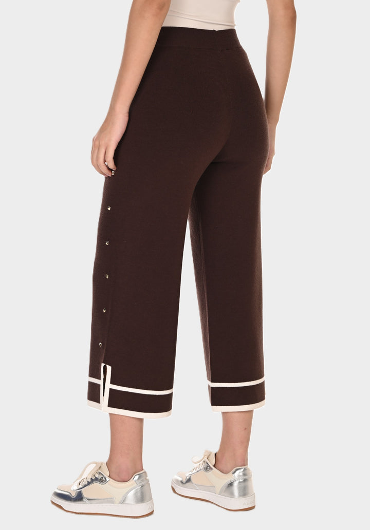 Brown Stud Detail Knit Wide Leg Pants