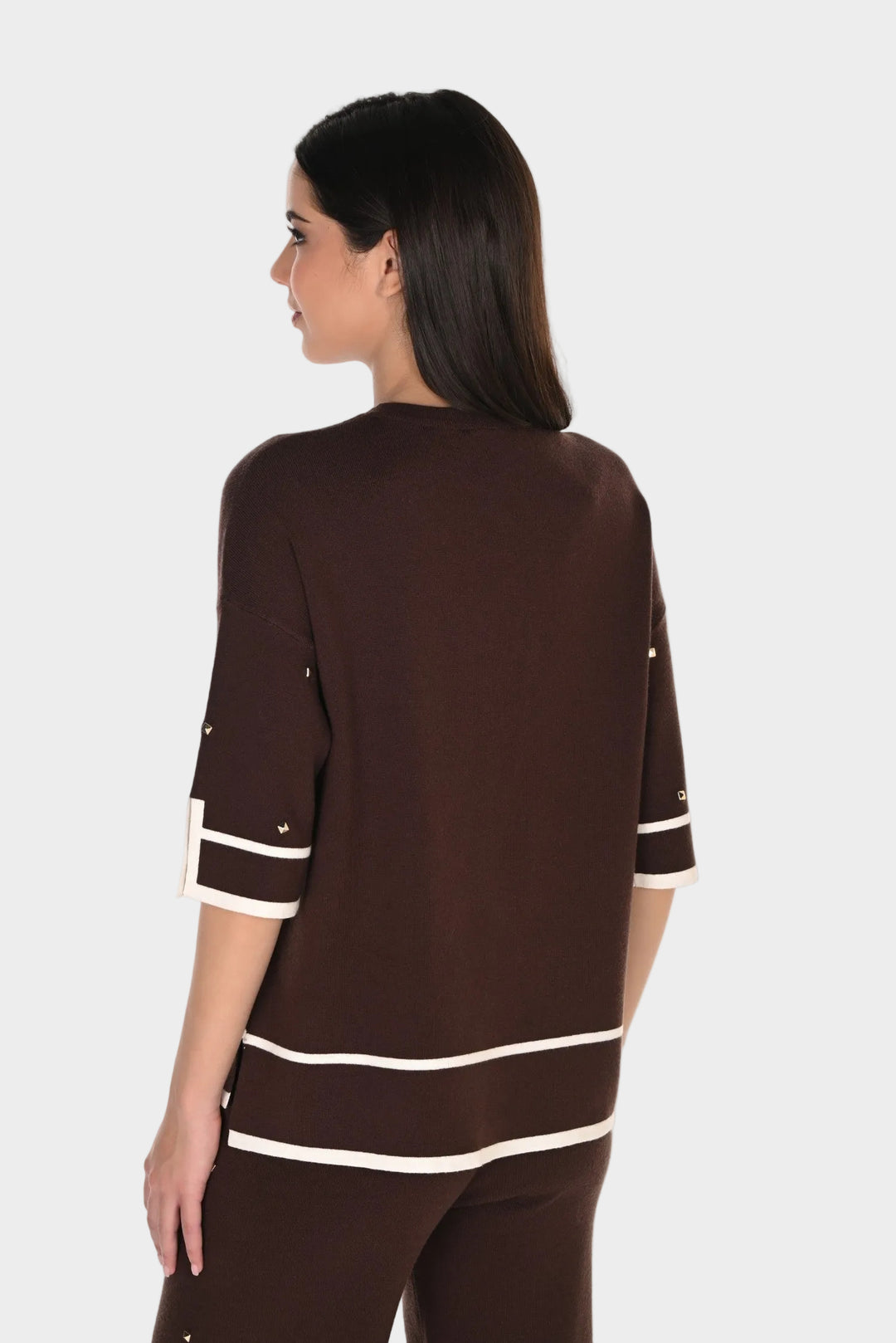 Brown Stud Embellished Boxy Sweater