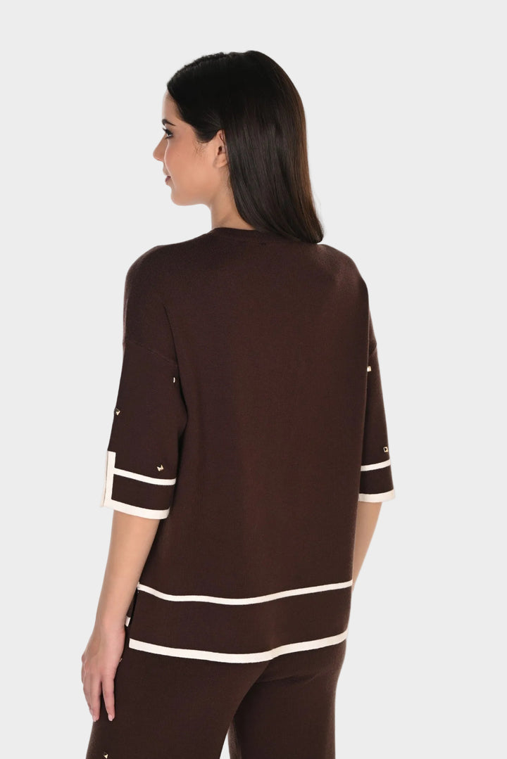 Brown Stud Embellished Boxy Sweater
