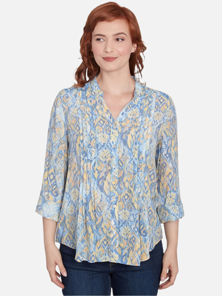 Brushed Foulard Pintuck Top