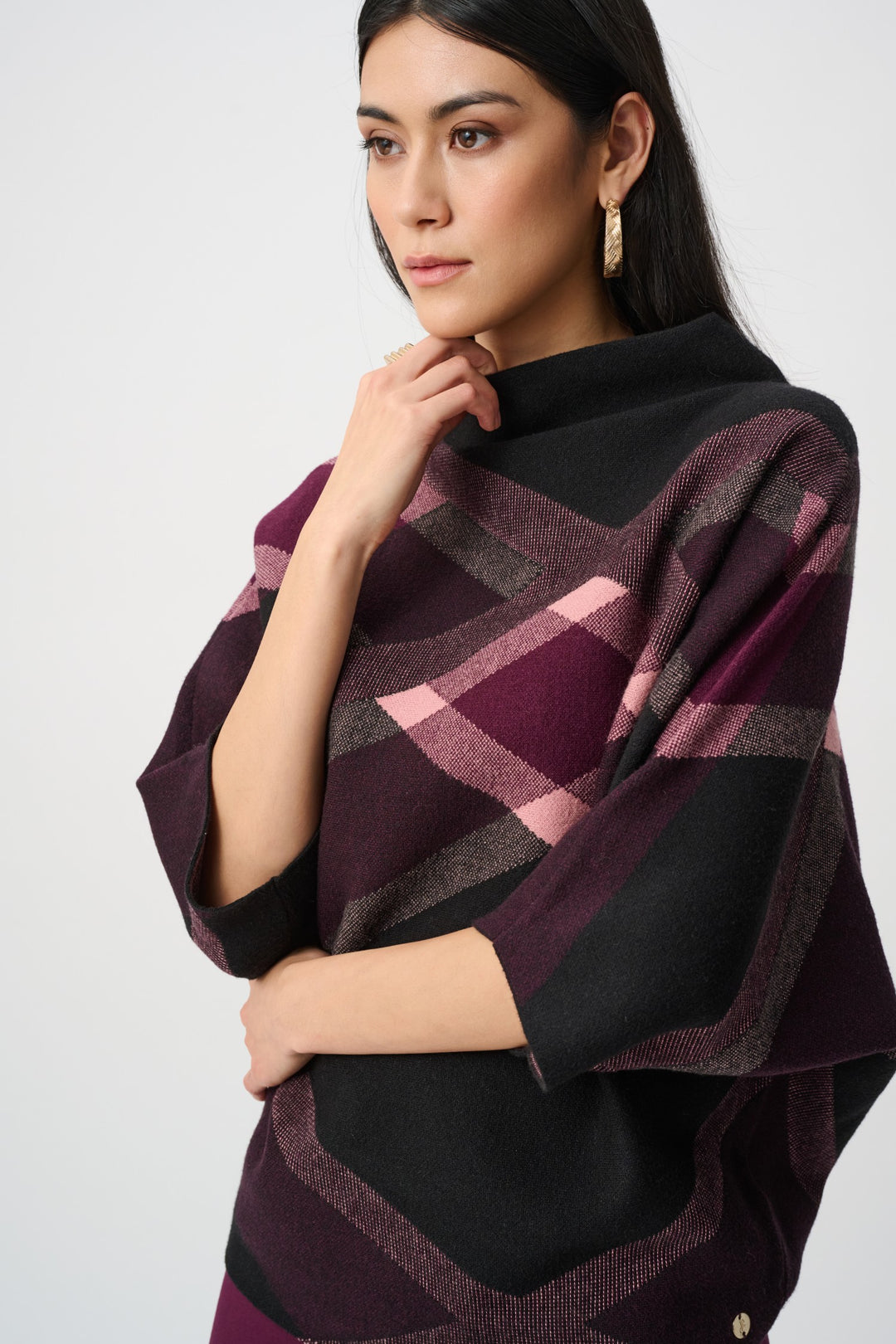 Brushed Plaid Funnel Neck Sweater