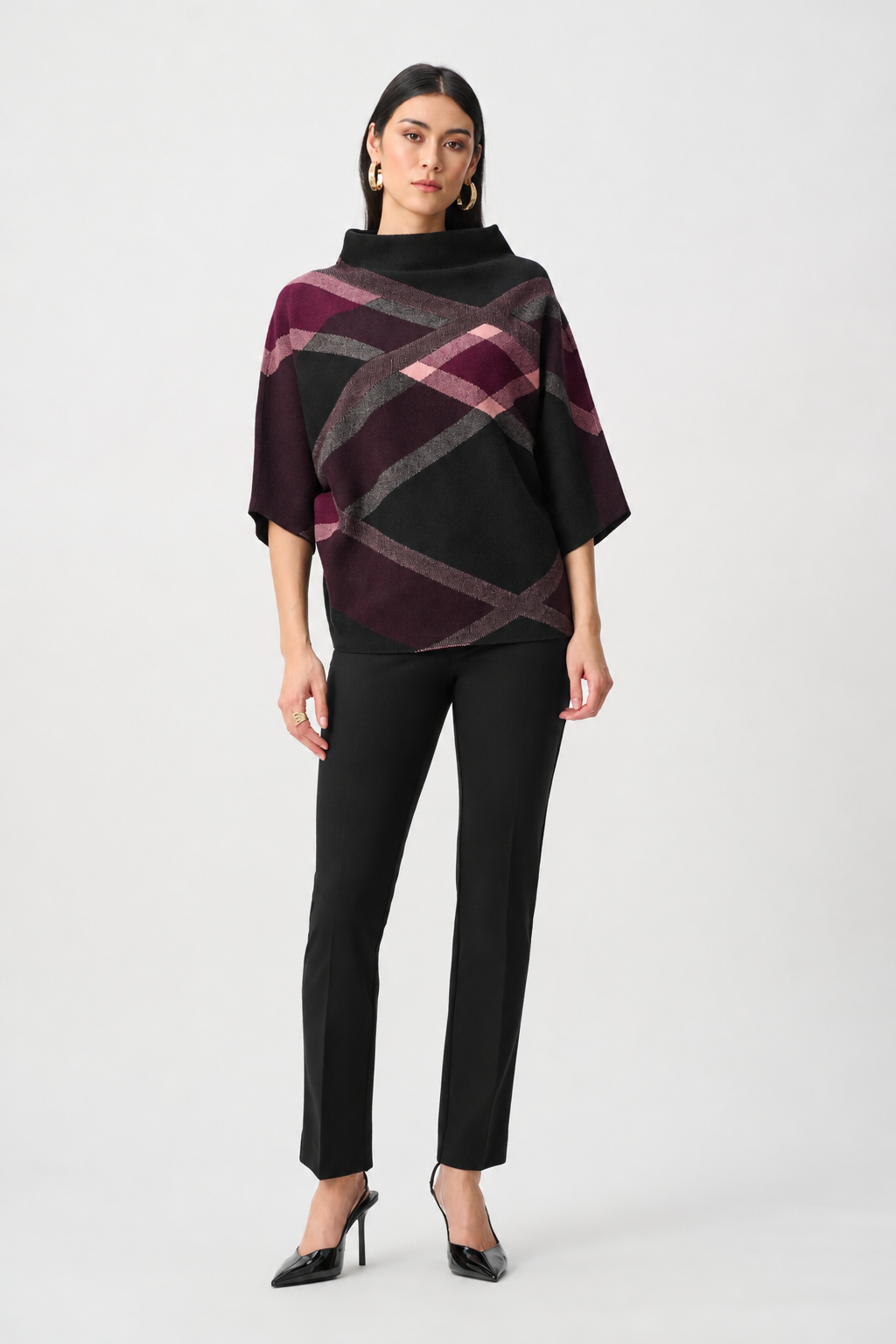Brushed Plaid Funnel Neck Sweater