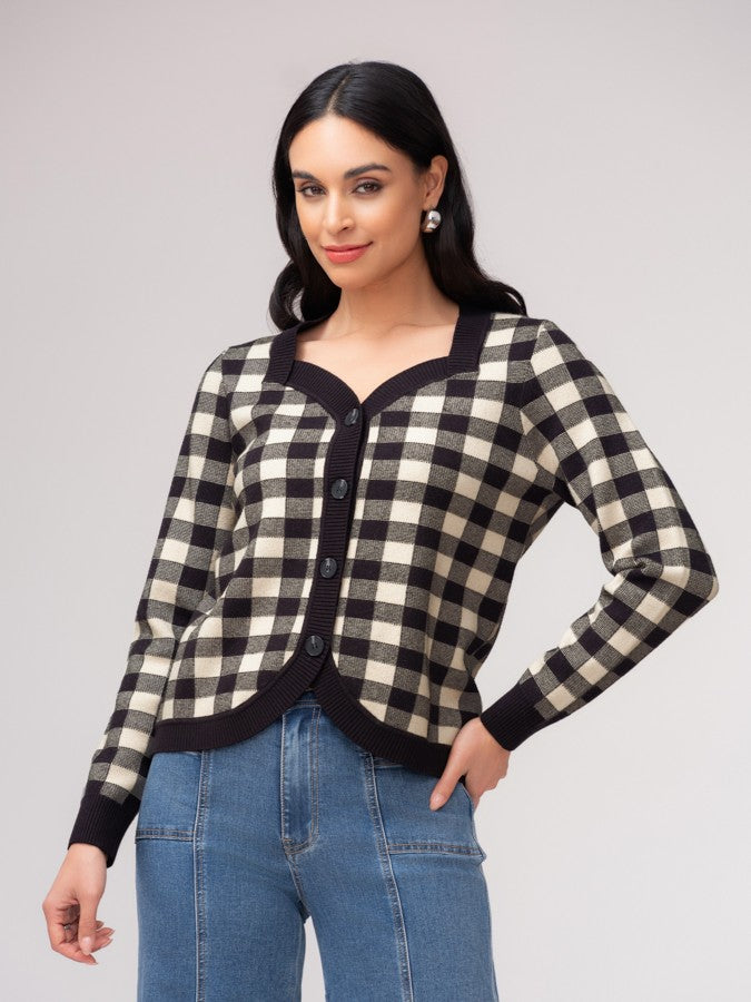 Buffalo Check Sweetheart Neck Sweater