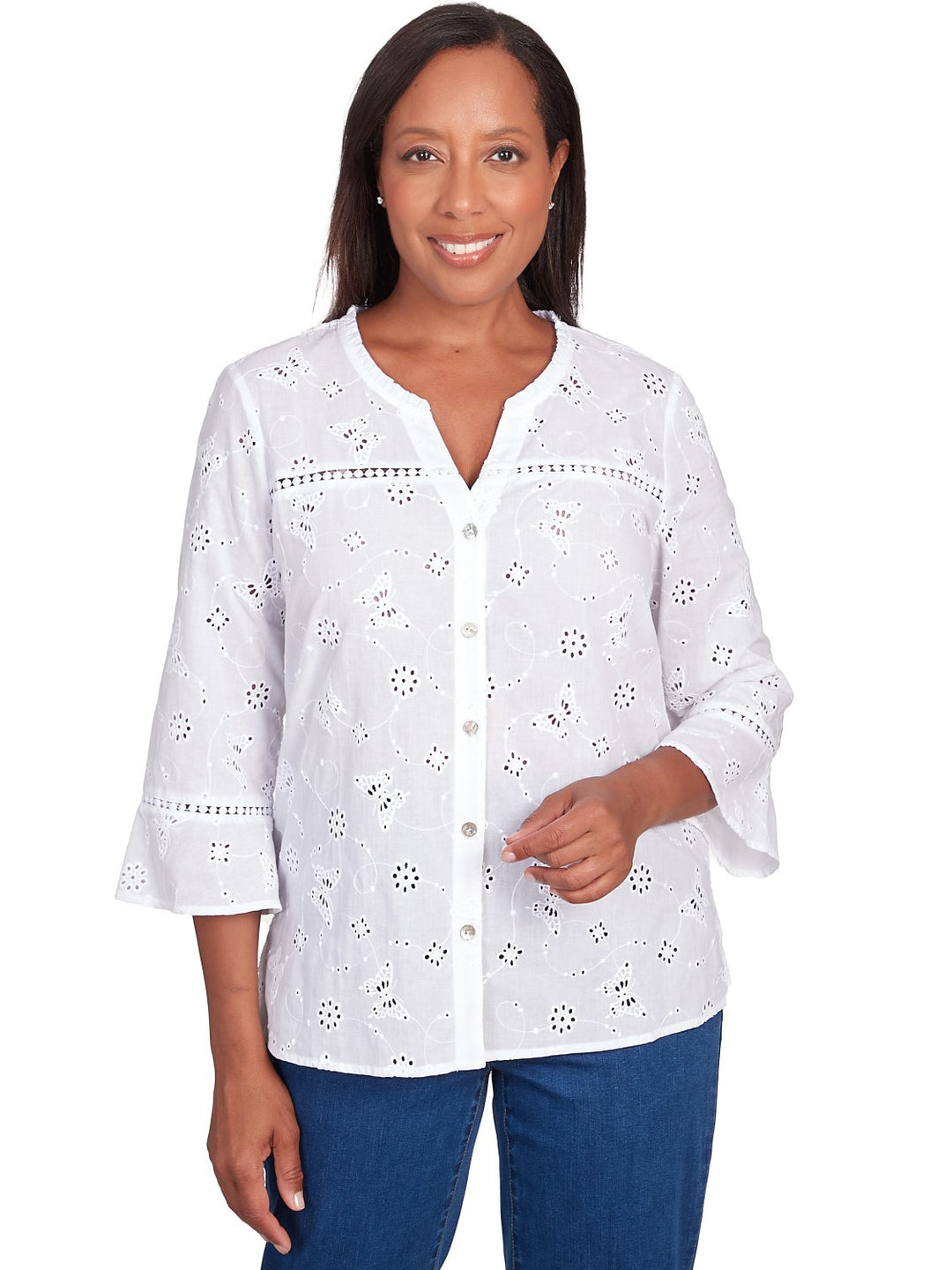 Butterfly Eyelet Button Front Shirt