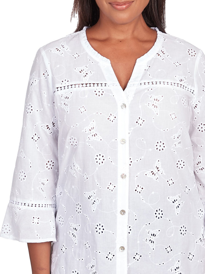 Butterfly Eyelet Button Front Shirt