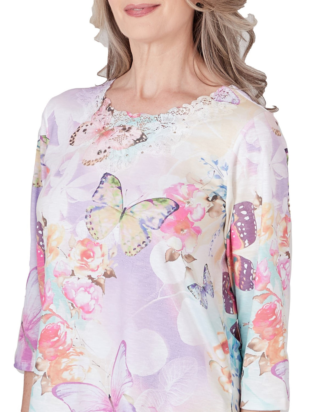 Butterfly Print 3/4 Sleeve Top
