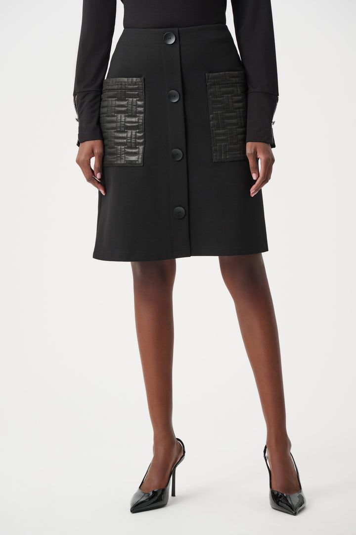Buttoned Ponte Knit Skirt with Quilted Pockets