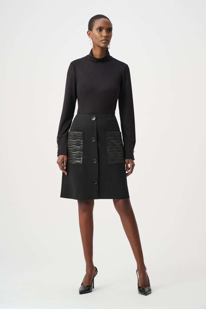Buttoned Ponte Knit Skirt with Quilted Pockets
