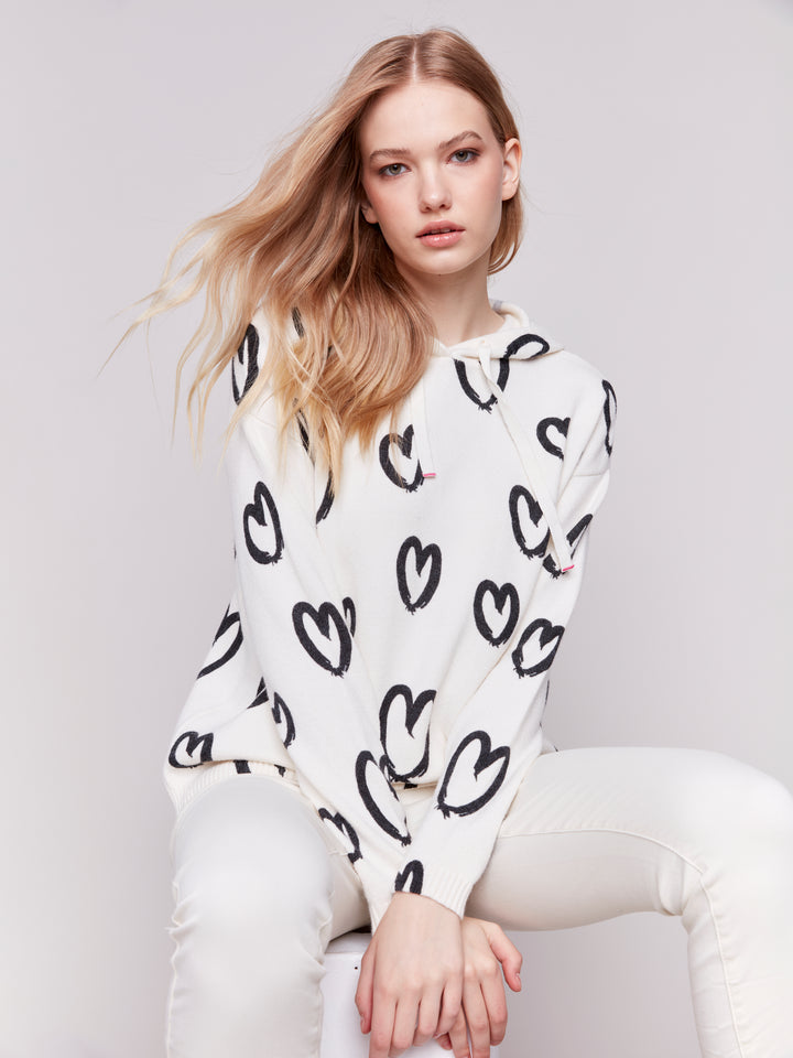 Hearts Print Hooded Sweater