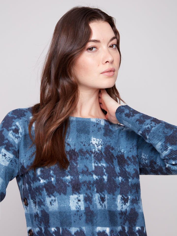 Shadow Print Side Button Sweater