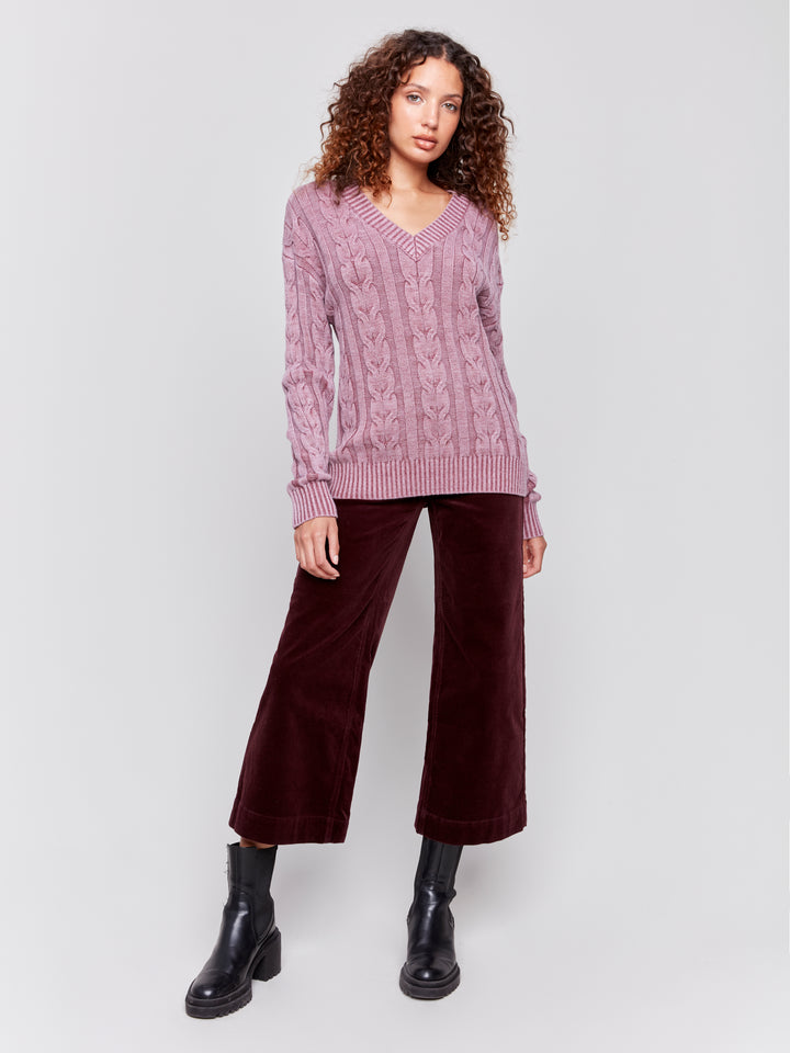 Cabernet Cold Dye Cable Knit Sweater