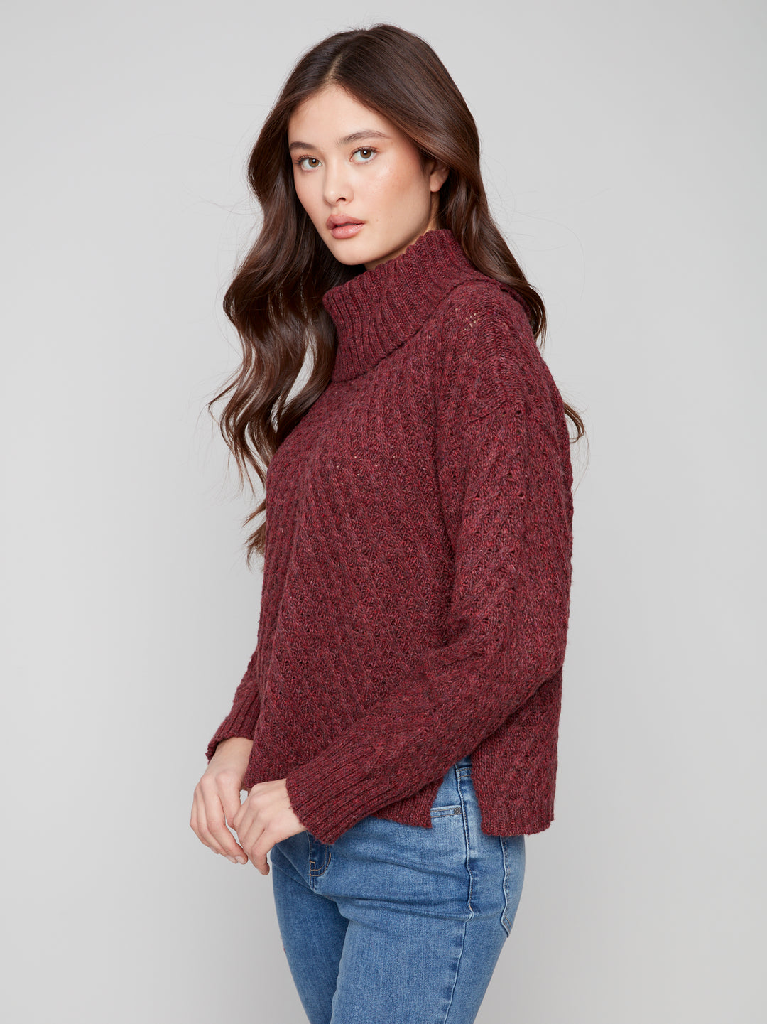 Cabernet Diagonal Cable Knit Sweater