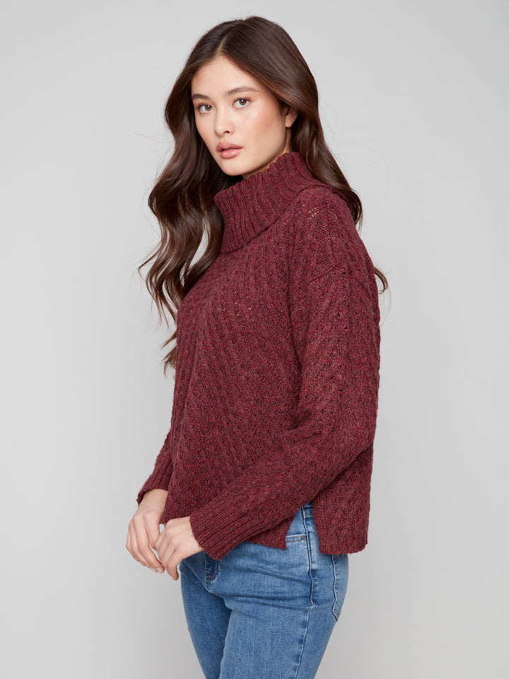 Cabernet Diagonal Cable Knit Sweater