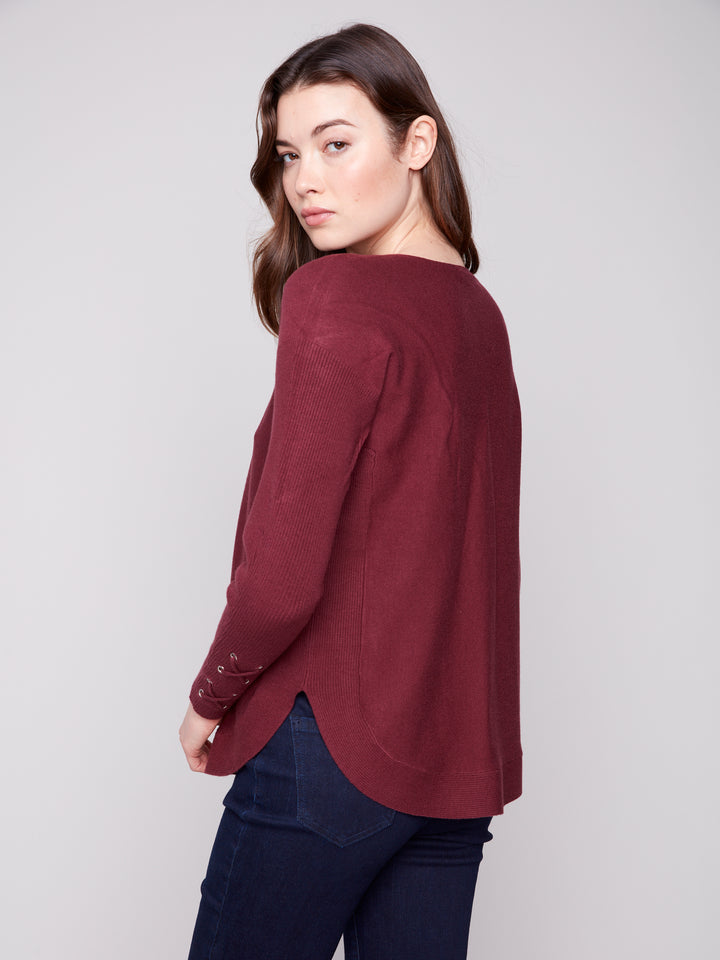Cabernet Lace-up Cuff Sweater