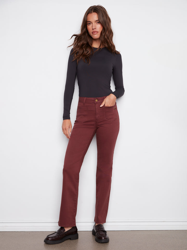 Cabernet Patch Pocket Flare Leg Pant