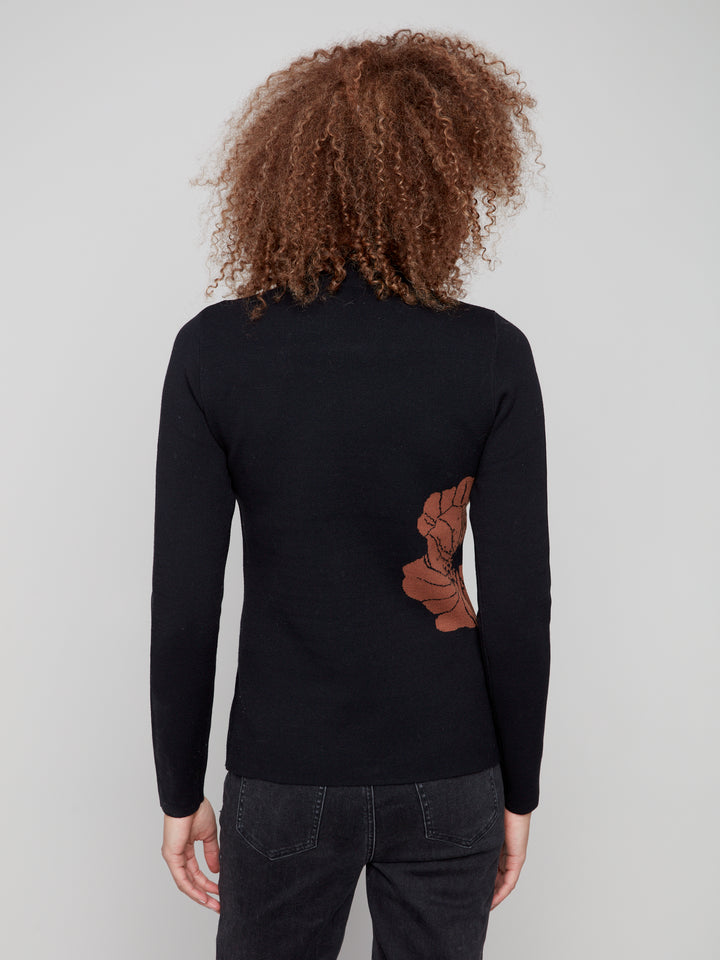 Cacao Big Flower Reversible Mock Neck Sweater
