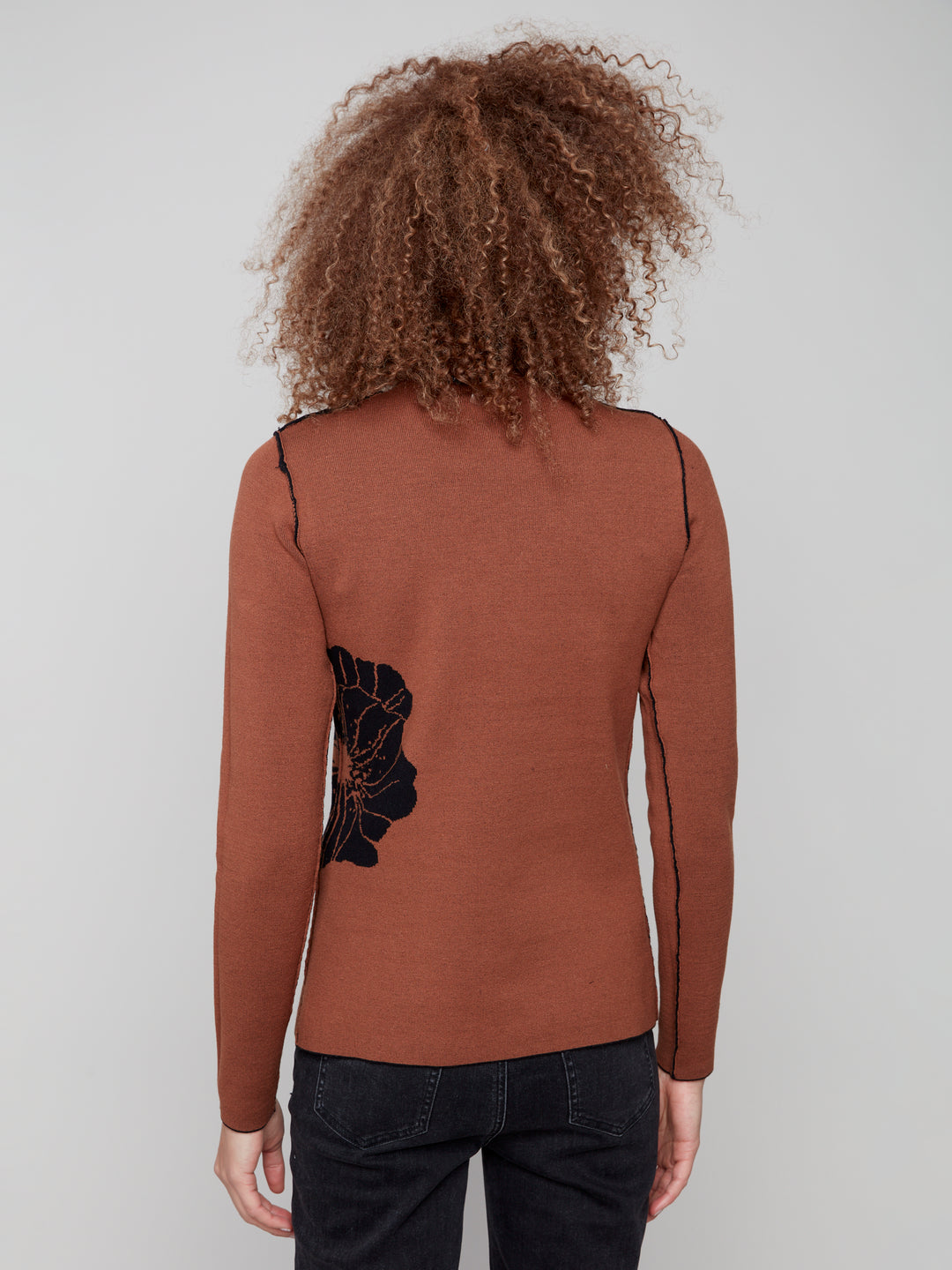 Cacao Big Flower Reversible Mock Neck Sweater