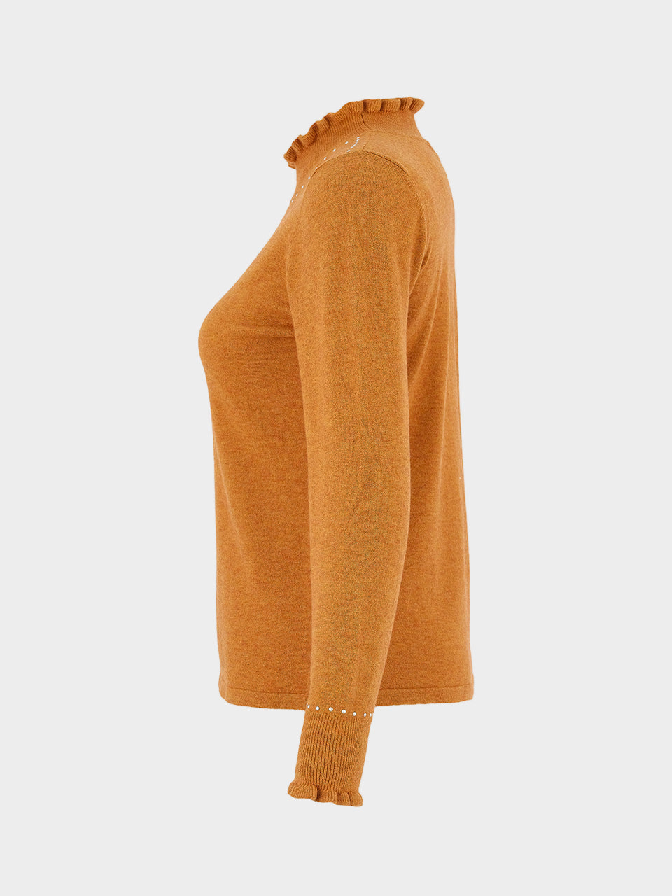 Camel Pearl Embellished Mock Neck Sweater