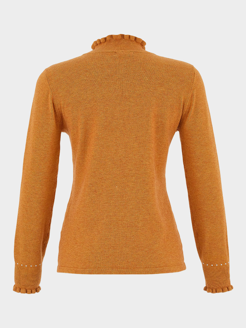 Camel Pearl Embellished Mock Neck Sweater
