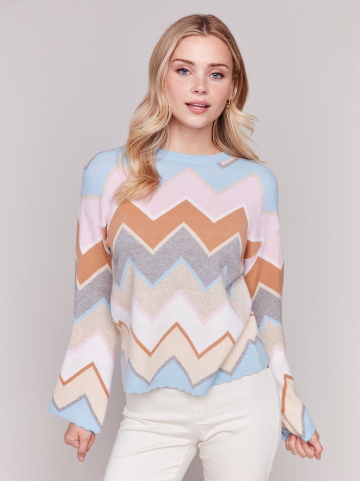 Candy Chevron Bell Sleeve Sweater