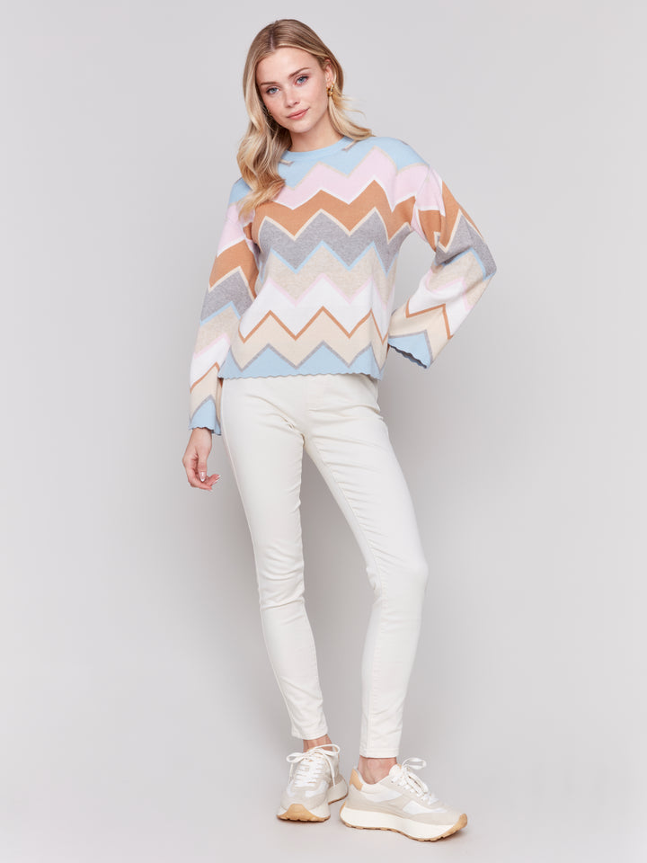 Candy Chevron Bell Sleeve Sweater