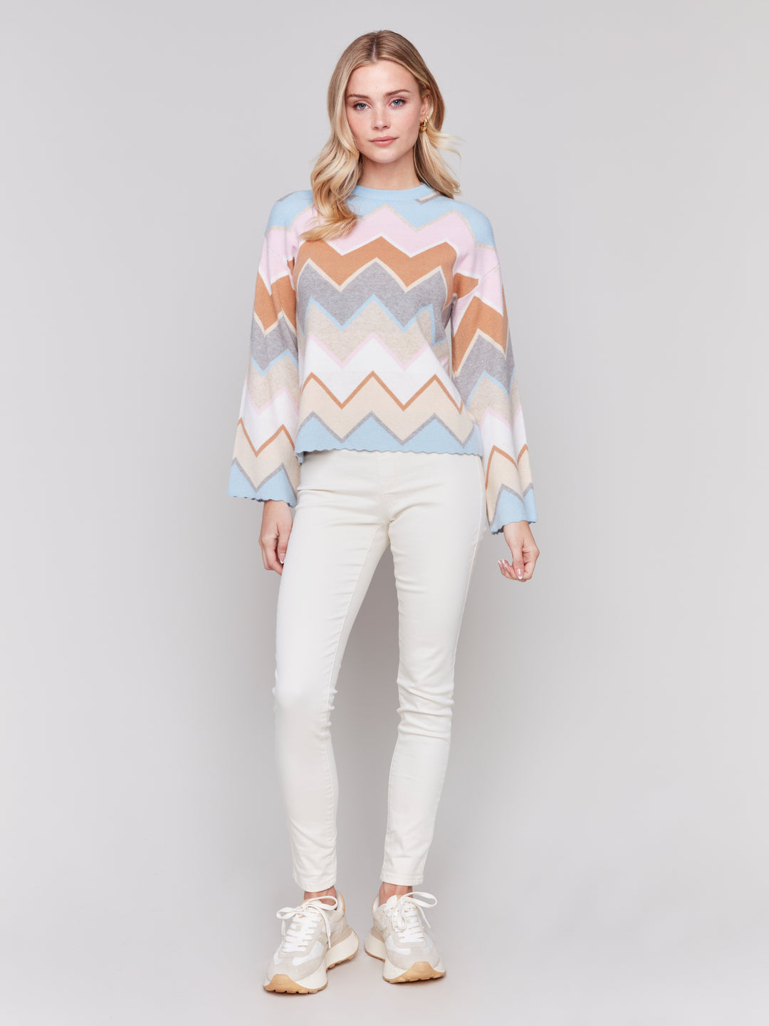 Candy Chevron Bell Sleeve Sweater