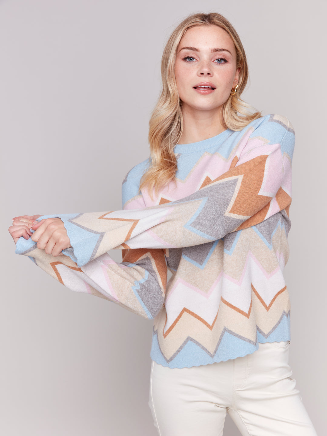 Candy Chevron Bell Sleeve Sweater