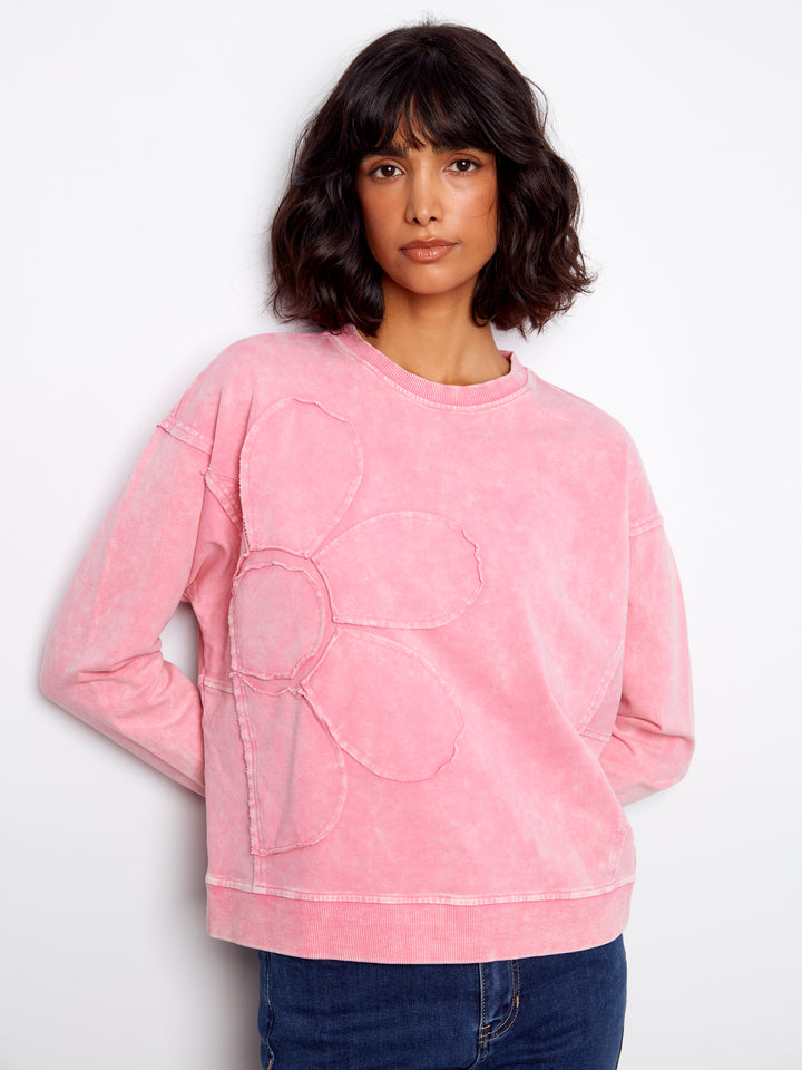 Candy Flower Applique Long Sleeve Top