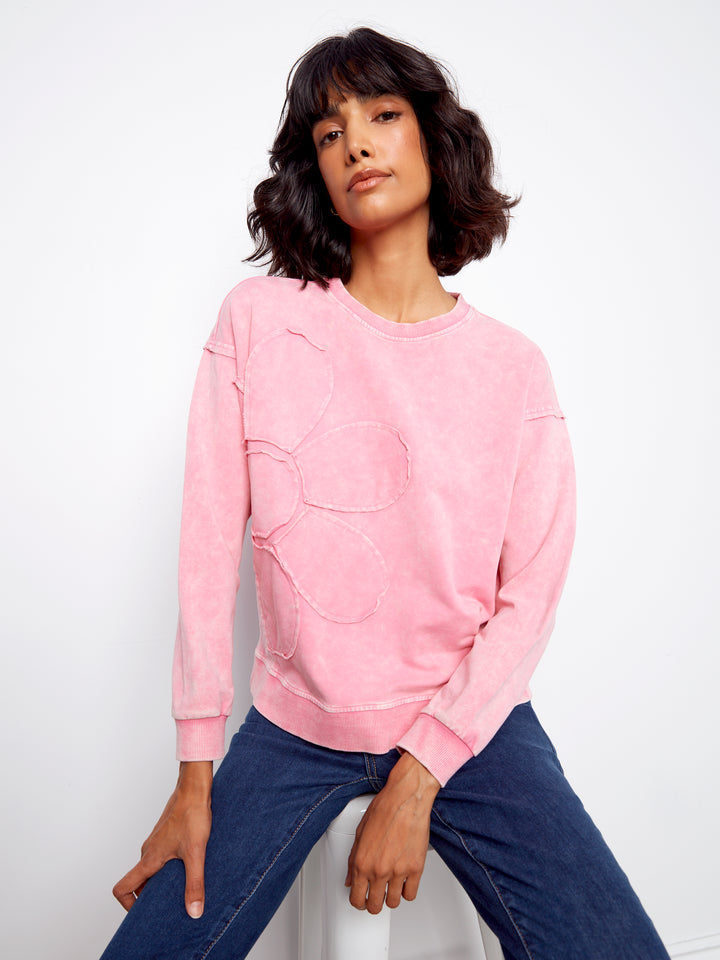 Candy Flower Applique Long Sleeve Top