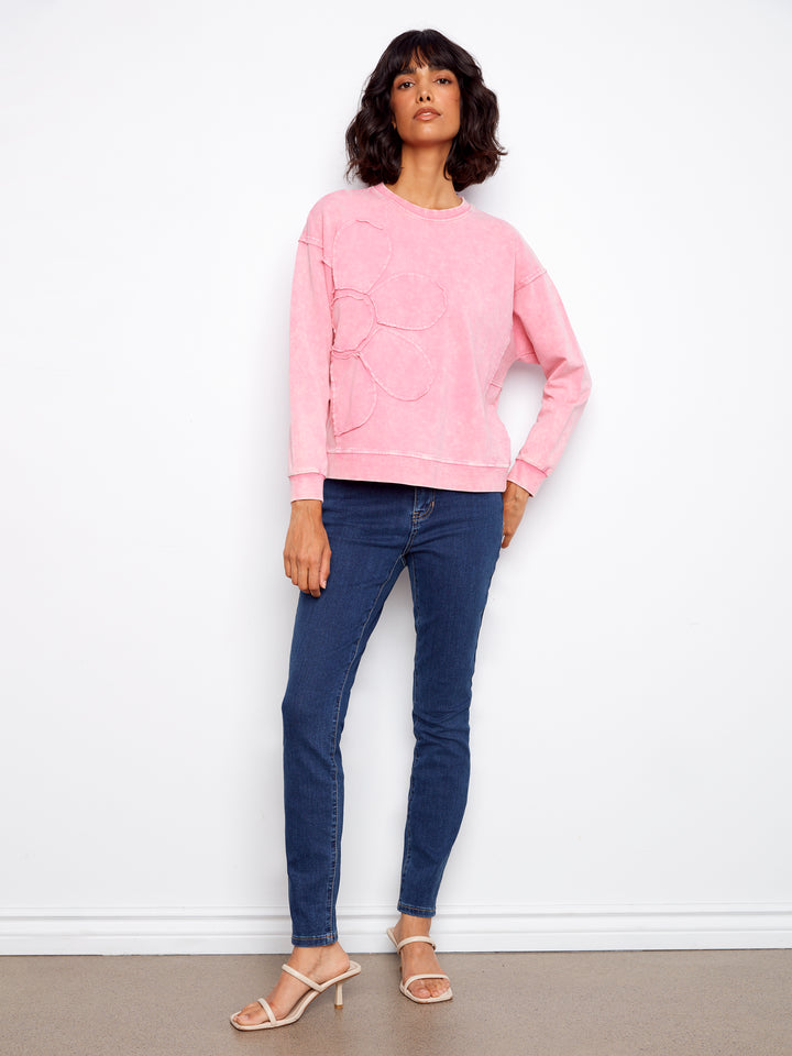 Candy Flower Applique Long Sleeve Top